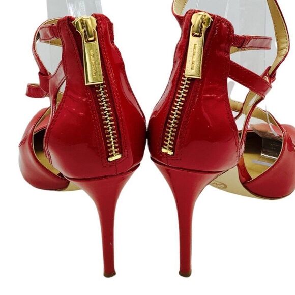 MICHAEL MICHAEL KORS Catia Red Pointed Toe Strappy Heels Patent Leather 7 4" - Picture 6 of 11